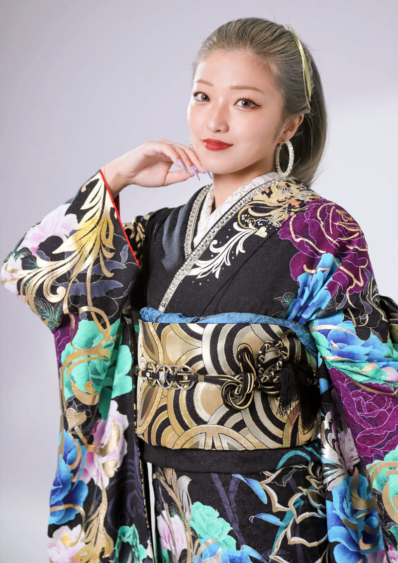 【振袖ネットレンタル：豹柄に華】一際目立つデザイン/C-201