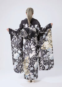 【振袖ネットレンタル：黒に百花繚乱】輝く花々/C-200