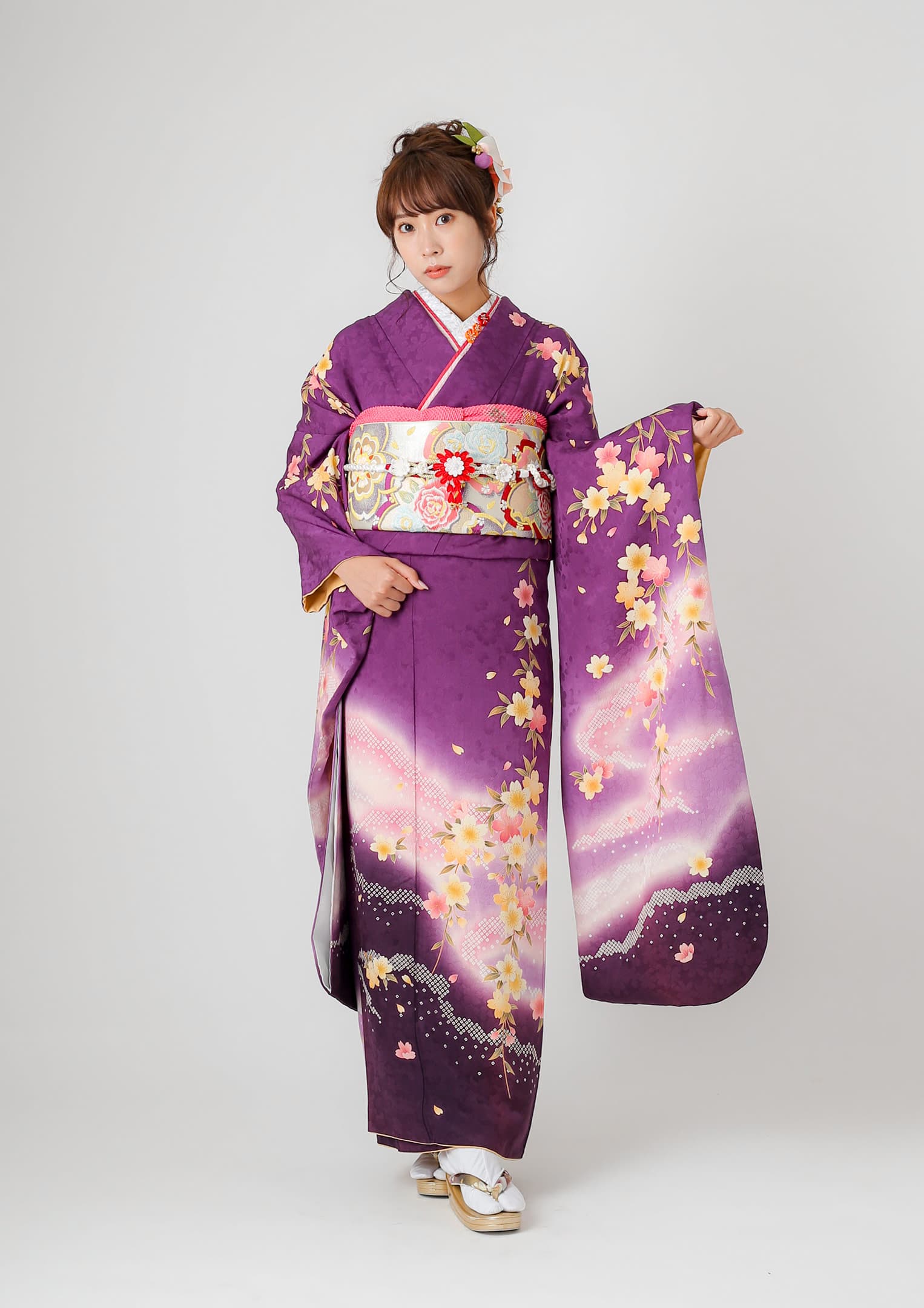 振袖ネットレンタル：伝統古典】曲水ぼかし×紫/C-069 – kimono