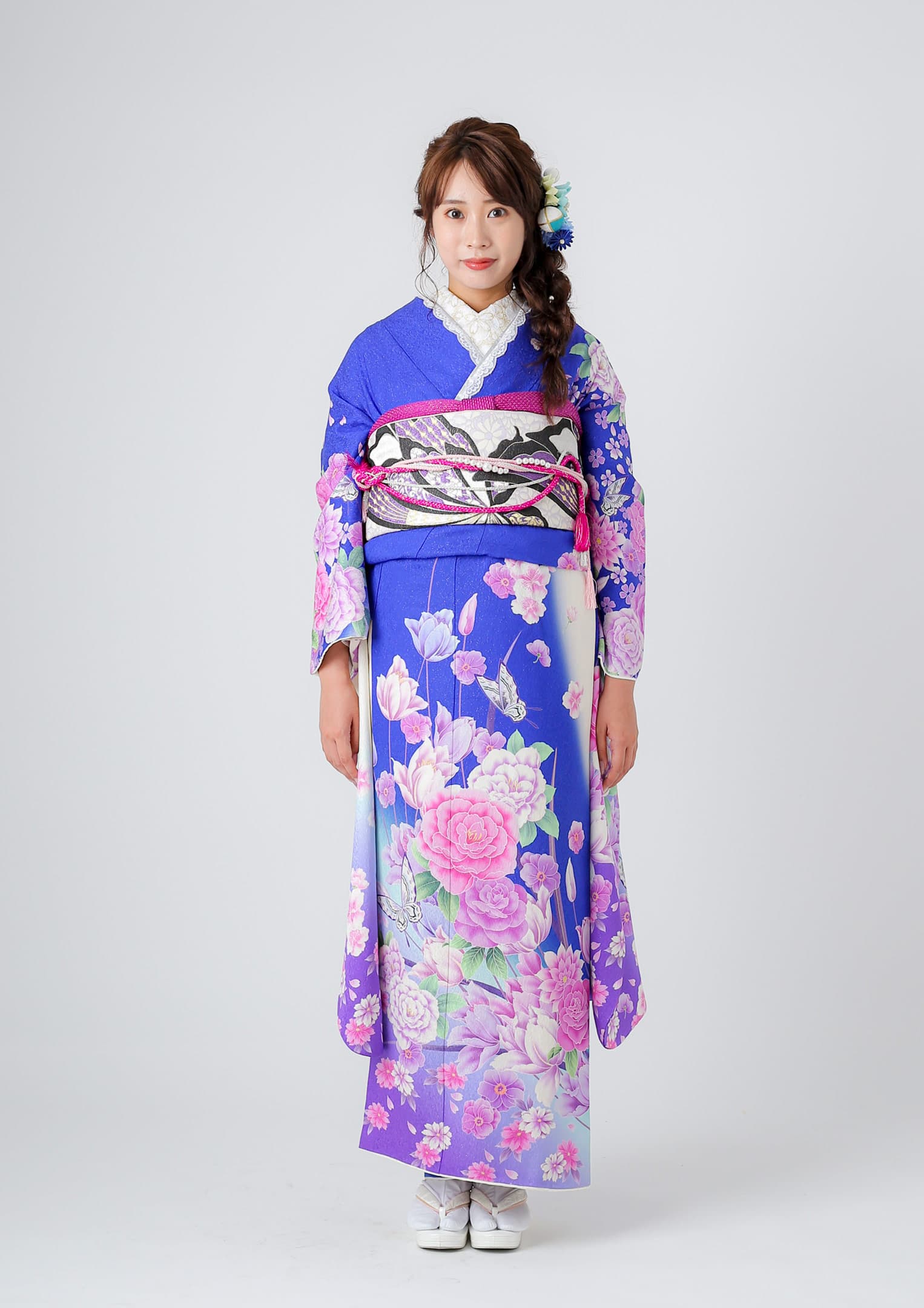 振袖ネットレンタル：ロマンティックガーリー】ローズガーデン×青/C