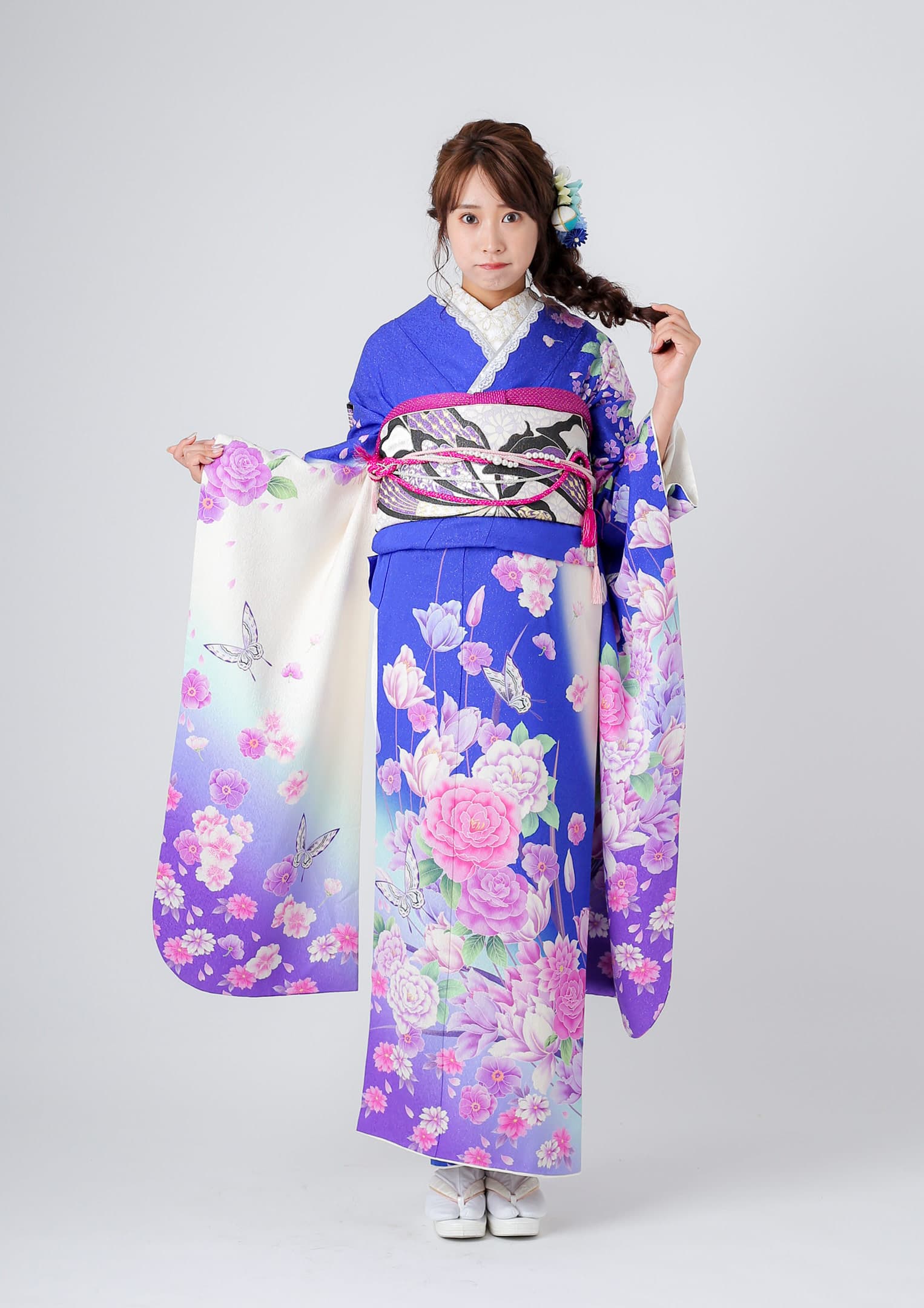 振袖ネットレンタル：ロマンティックガーリー】ローズガーデン×青/C