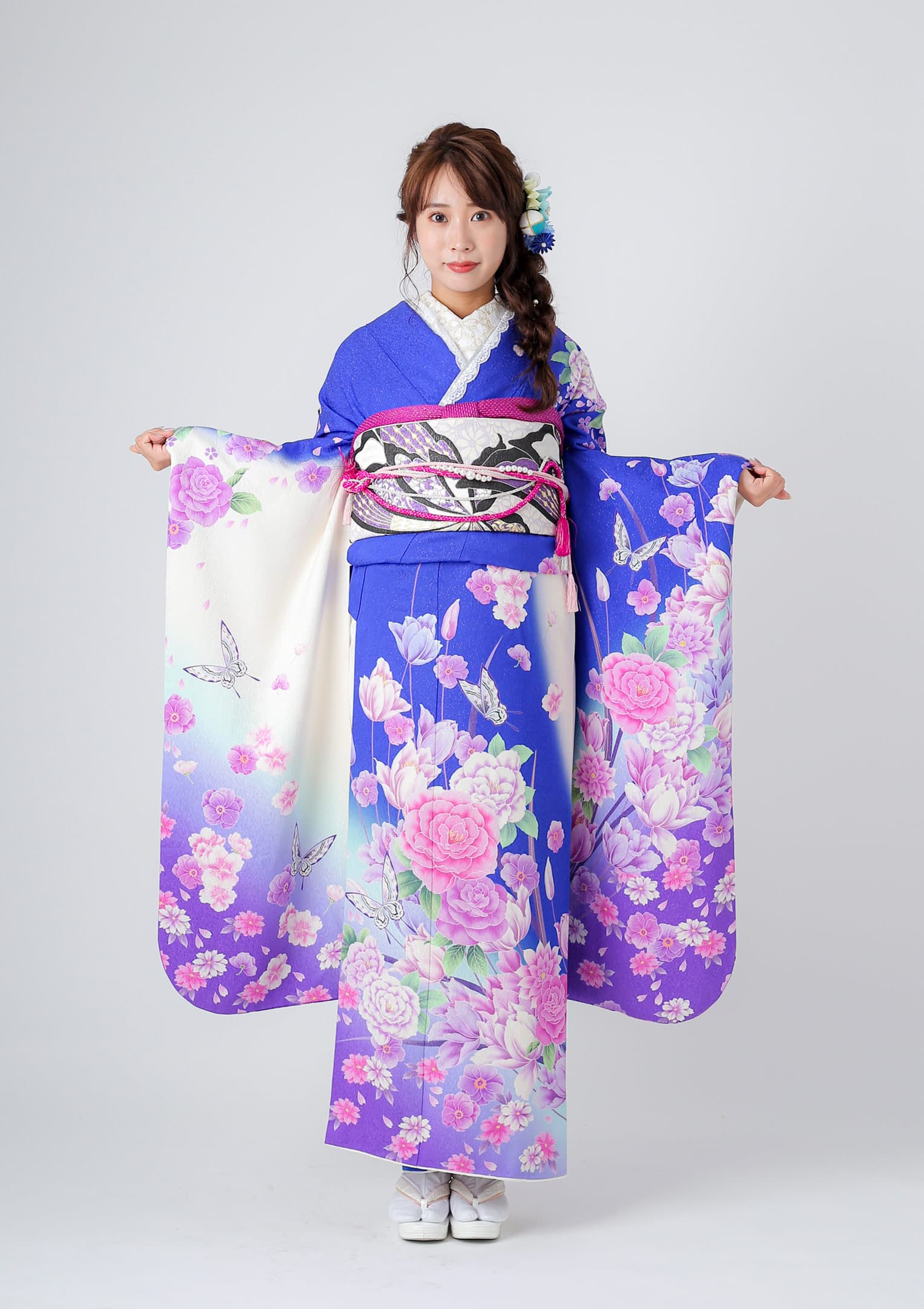 振袖ネットレンタル：ロマンティックガーリー】ローズガーデン×青/C