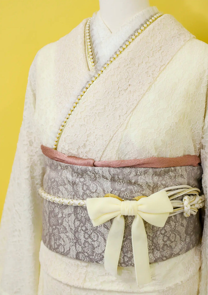 【振袖ネットレンタルすぐ届く成人式振袖】注文後1週間程度でお届け！白レースでふんわり/KH-494