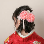 【髪飾り：ピンクの和風な花飾りにタッセルを添えて】hair-53