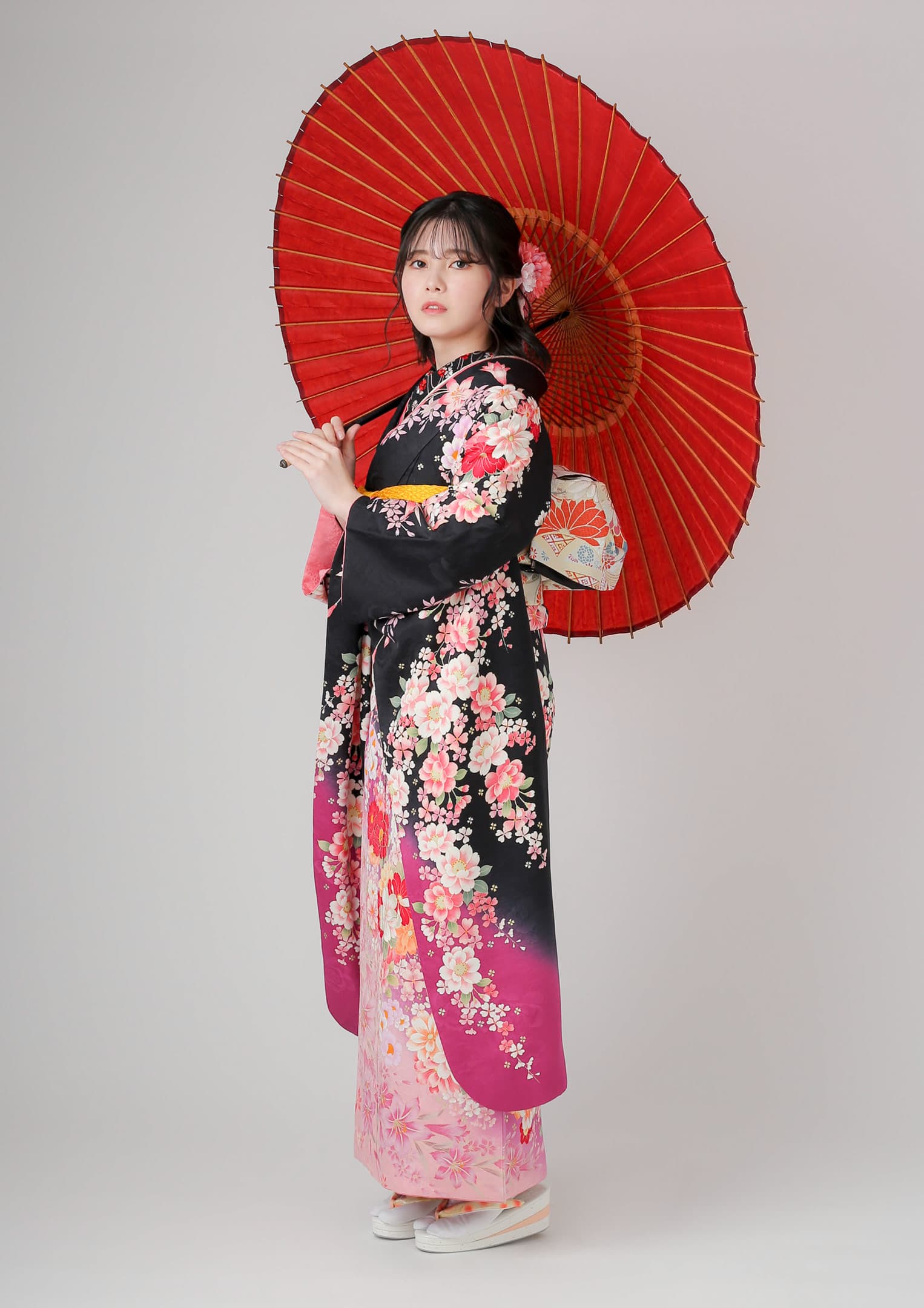 短期振袖ネットレンタル：舞姫古典】黒×ピンク/C-035 – kimono