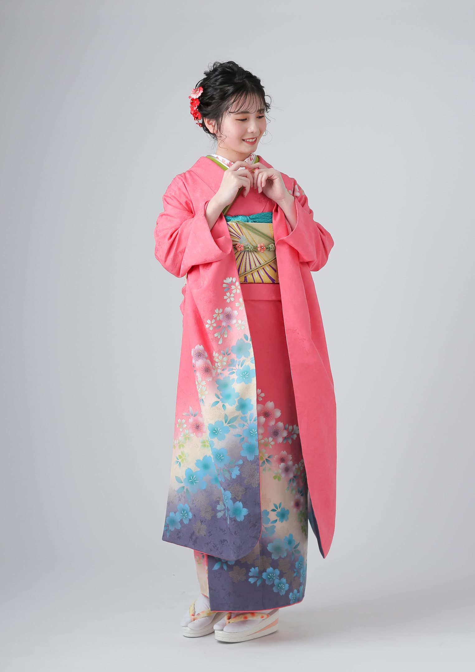 振袖ネットレンタル：舞姫古典】パステルピンク×水色/C-038 – kimono