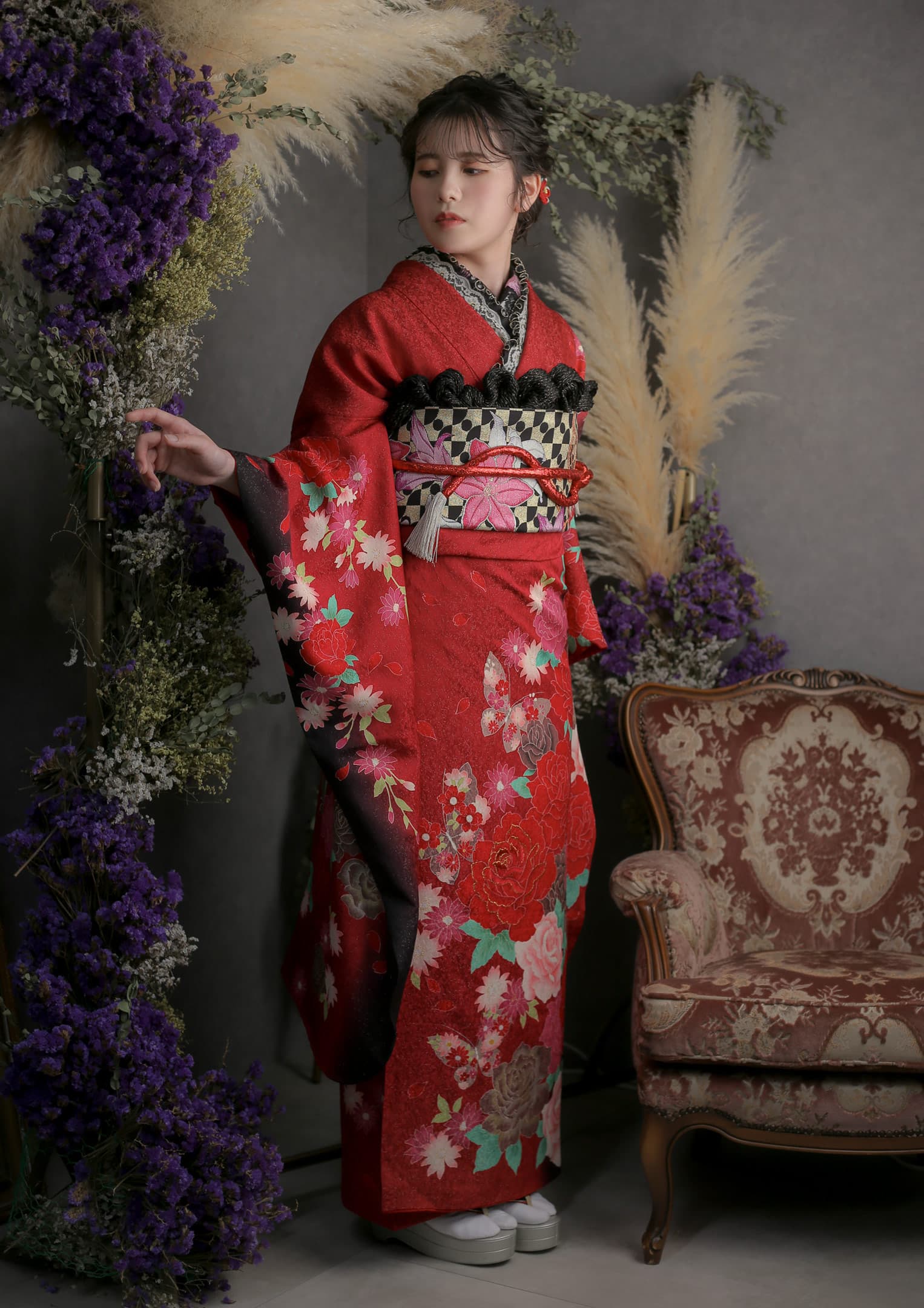 あかりんご アラベスクに蝶々　　ゴシック振袖フルセット　ｍ7 あかりんご アラベスクに蝶々 ゴシック振袖フルセット m7