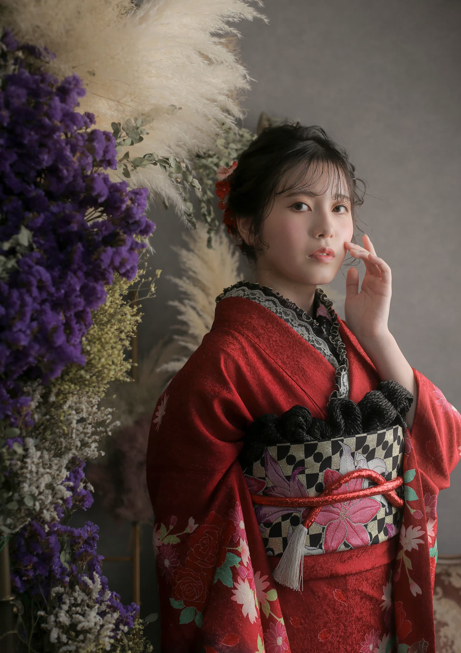 振袖フルセット ゴシック振袖セット アールヌーヴォー薔薇に小鳥 m1