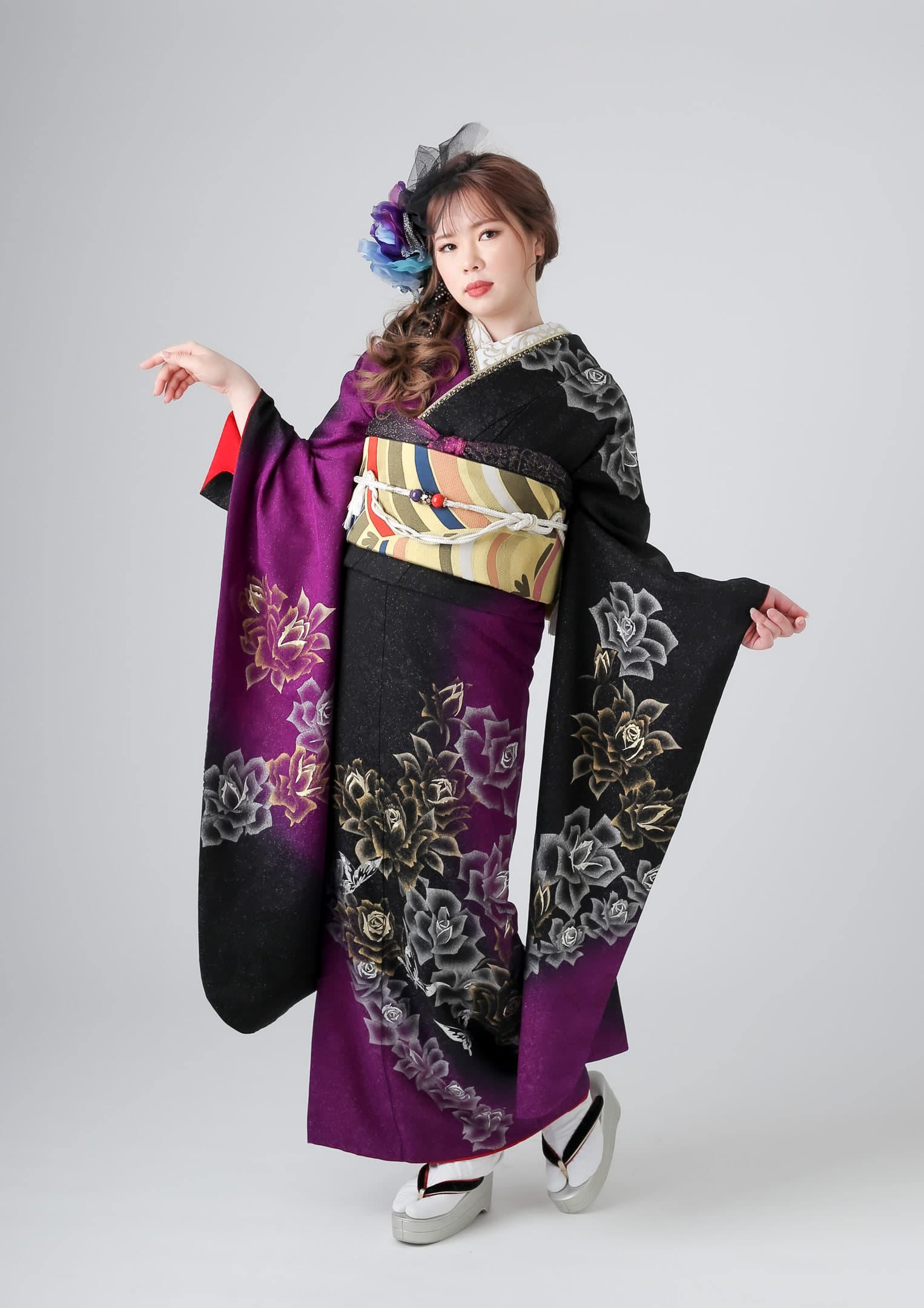 振袖ネットレンタル：グラマラス】黒×パープル/C-021 – kimono-hearts