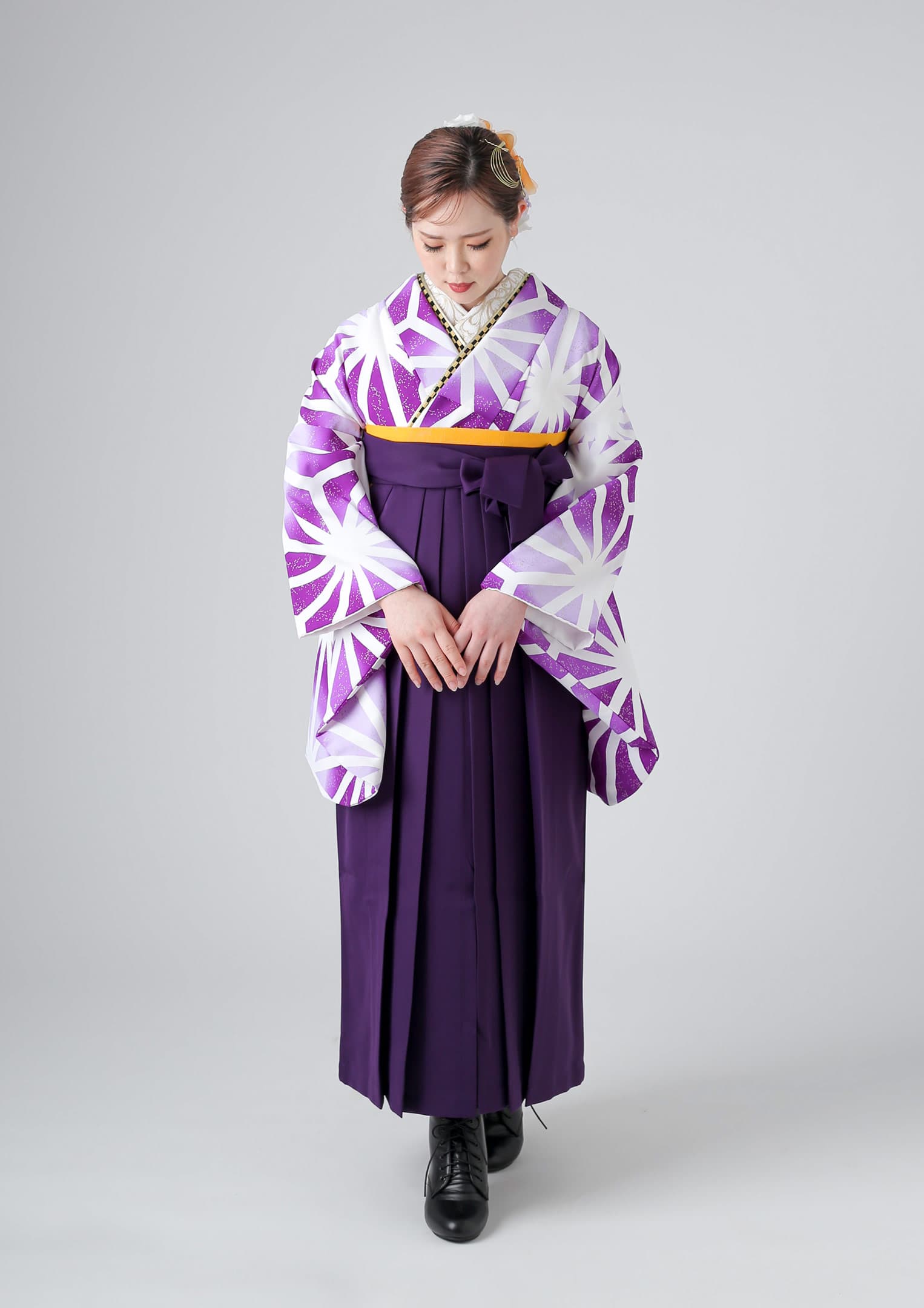 袴ネットレンタル：紫の麻の葉】フレアのようなぼかしが印象的/HA-38