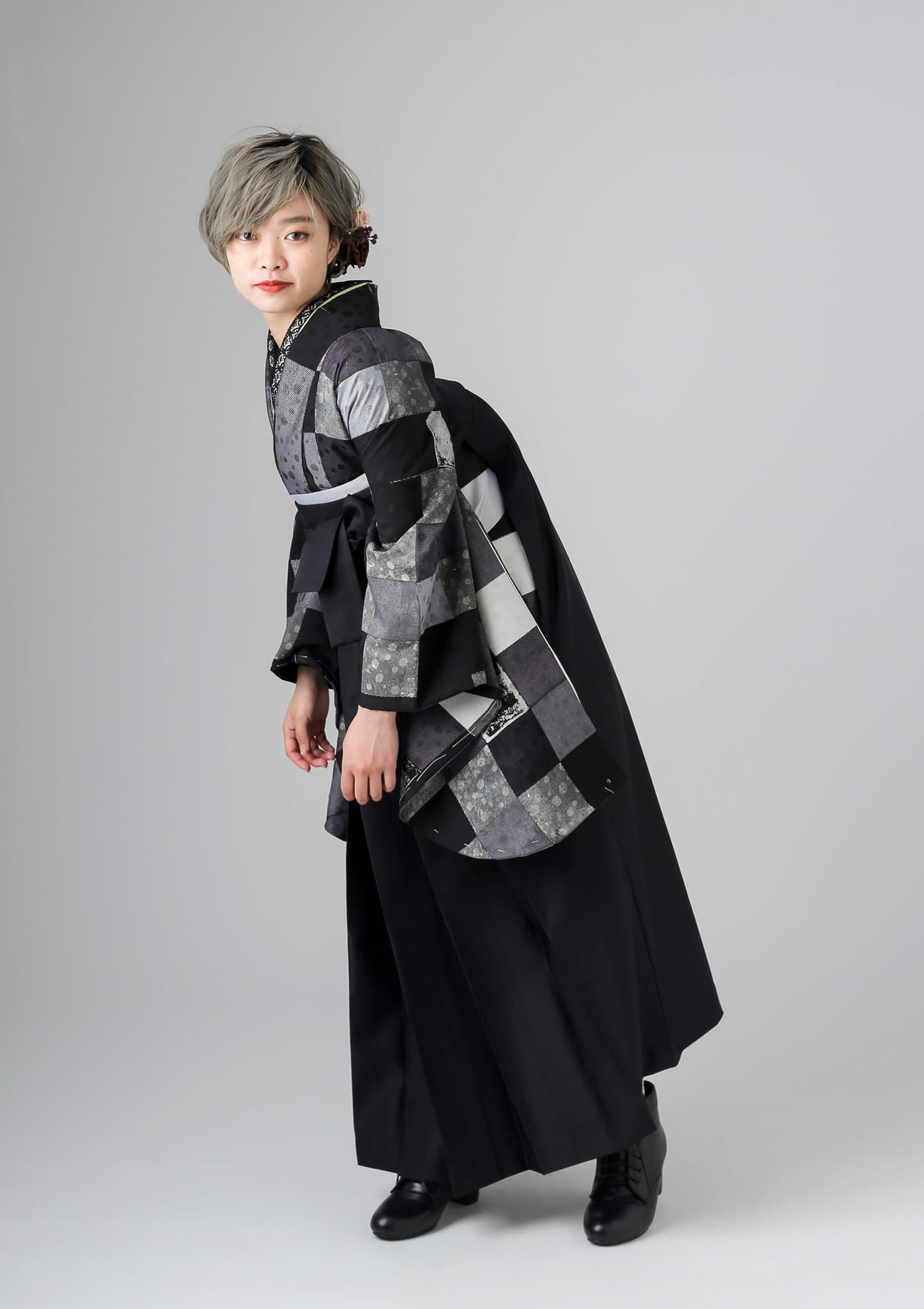 袴ネットレンタル：モノトーンブロック】モノクロームがかっこいい/HA