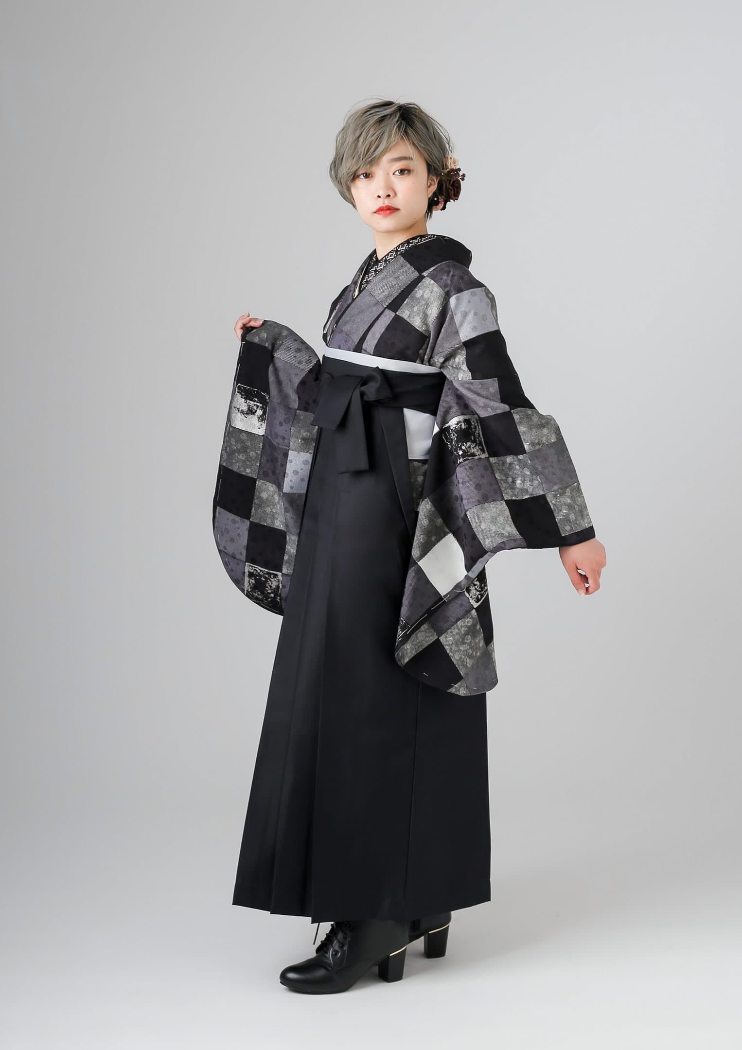 袴ネットレンタル：モノトーンブロック】モノクロームがかっこいい/HA