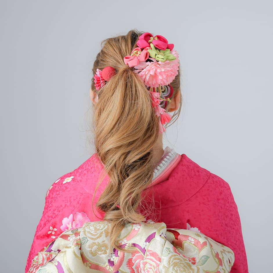 618番 西陣織リボンとつまみ細工の髪飾り 受注制作)つまみ細工 リボン髪飾り 大きめ17センチ西陣織 金蘭