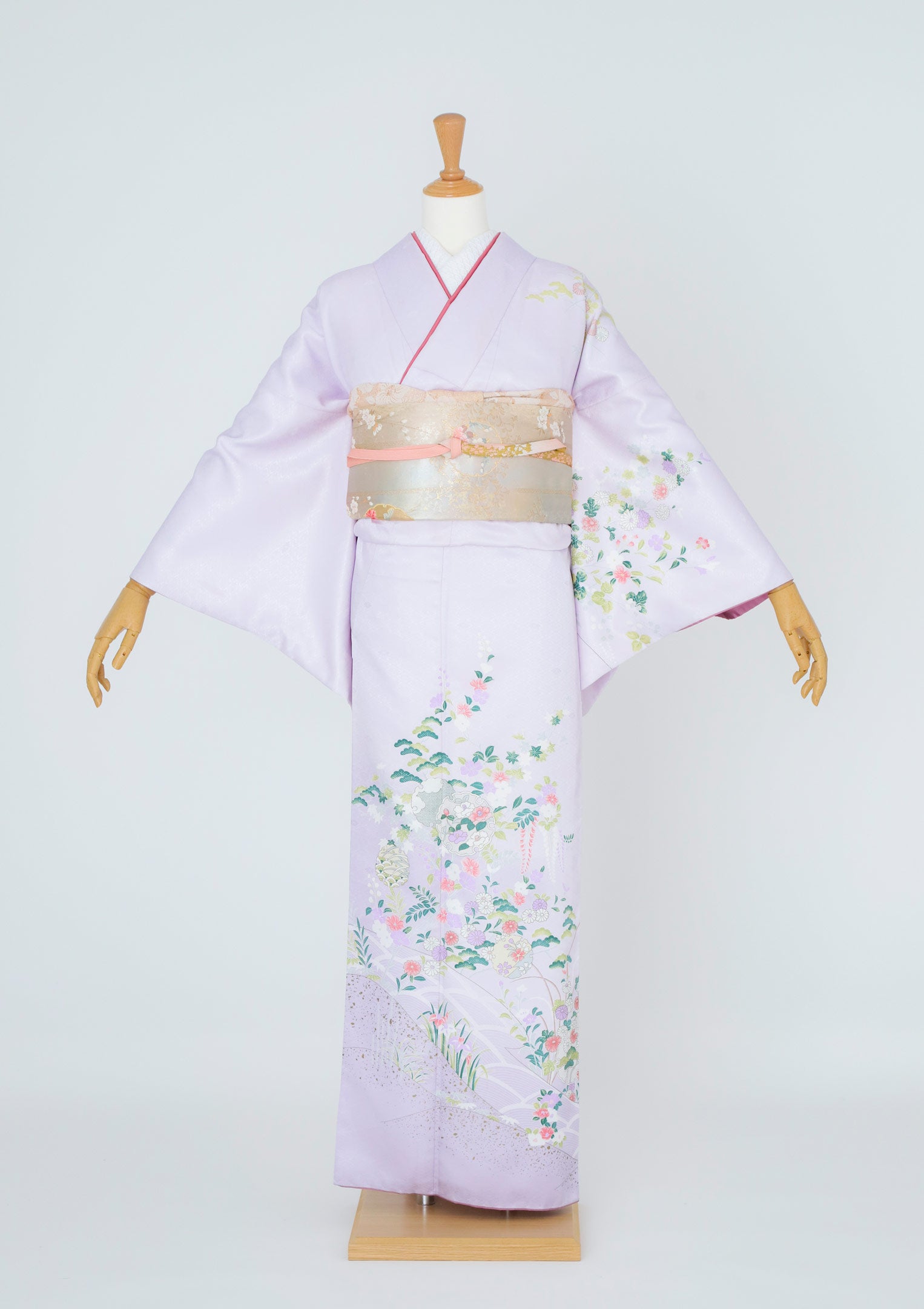 訪問着レンタル：薄藤色に小花】淡い藤色に桃色の小物合わせで慎ましく