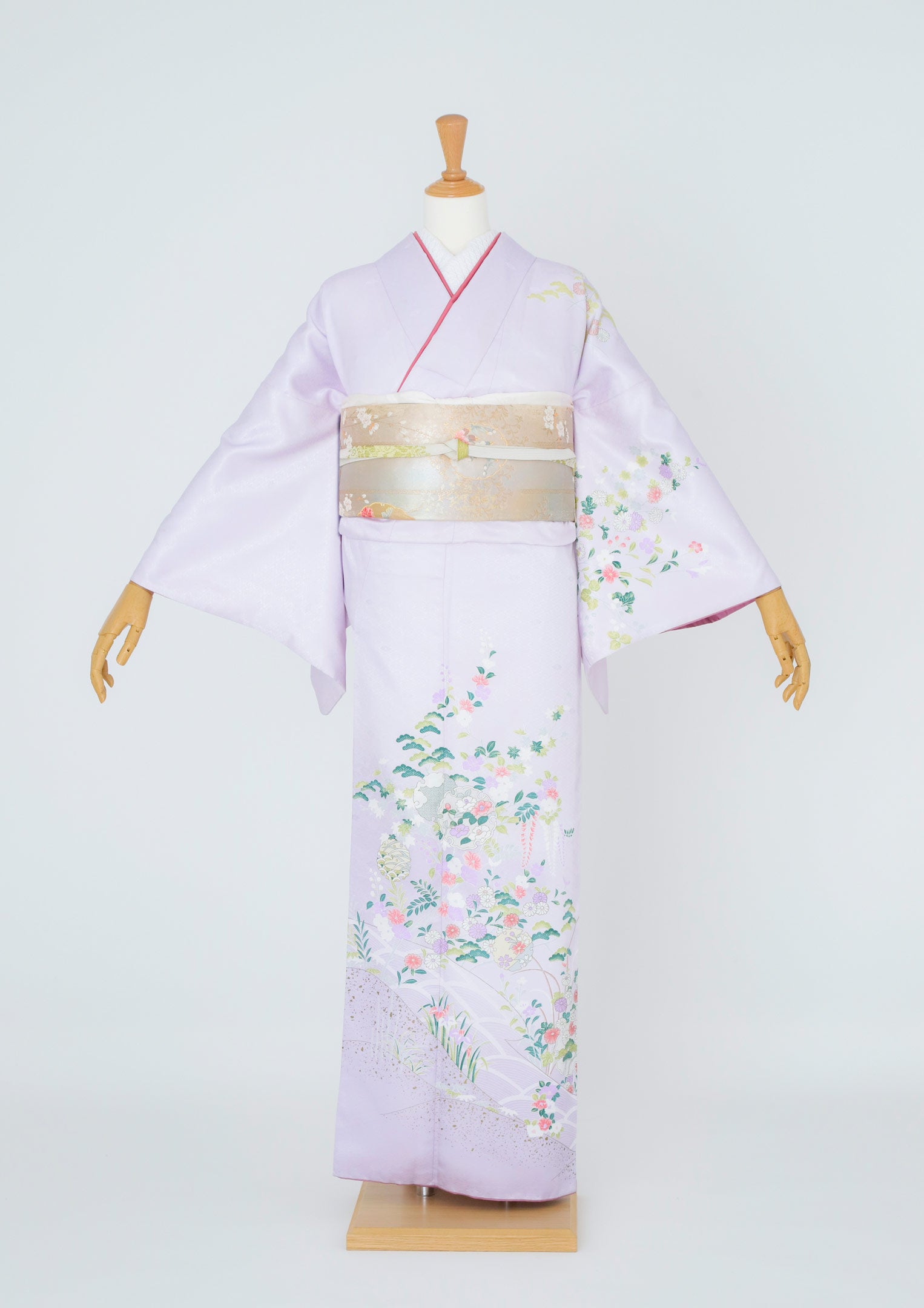 訪問着レンタル：薄藤色に小花】淡い藤色に桃色の小物合わせで慎ましく