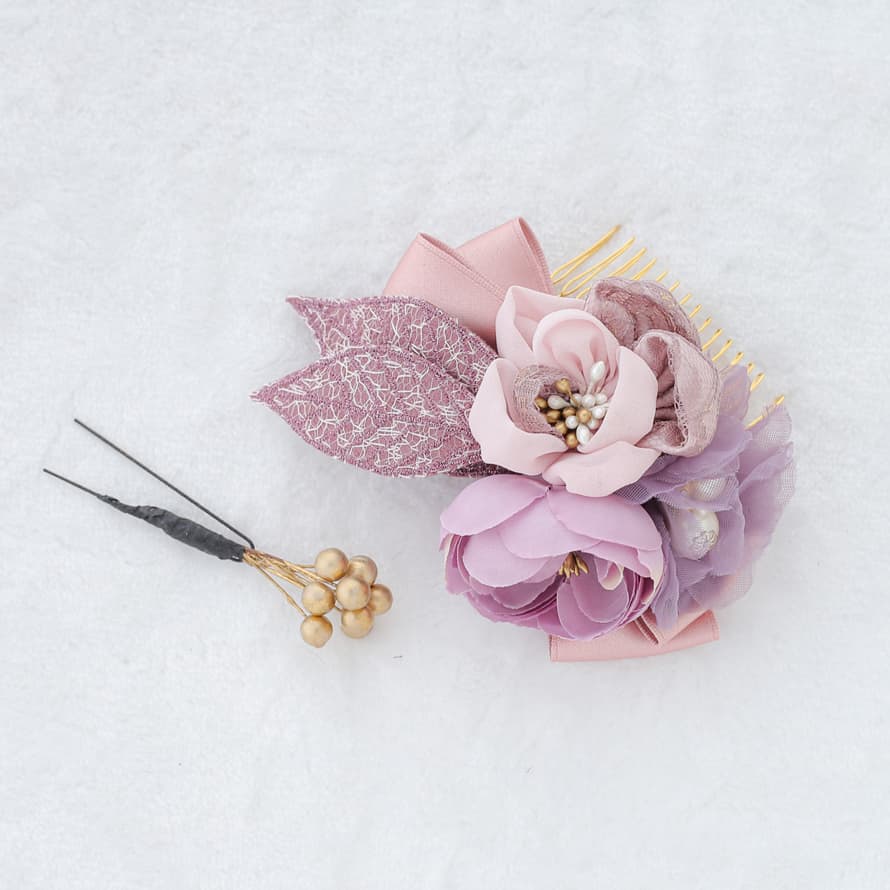 髪飾り:くすみピンクにパステルな紫の花が今っぽかわいい】hair 髪飾り:くすみピンクにパステルな紫の花が今っぽかわいい】hair