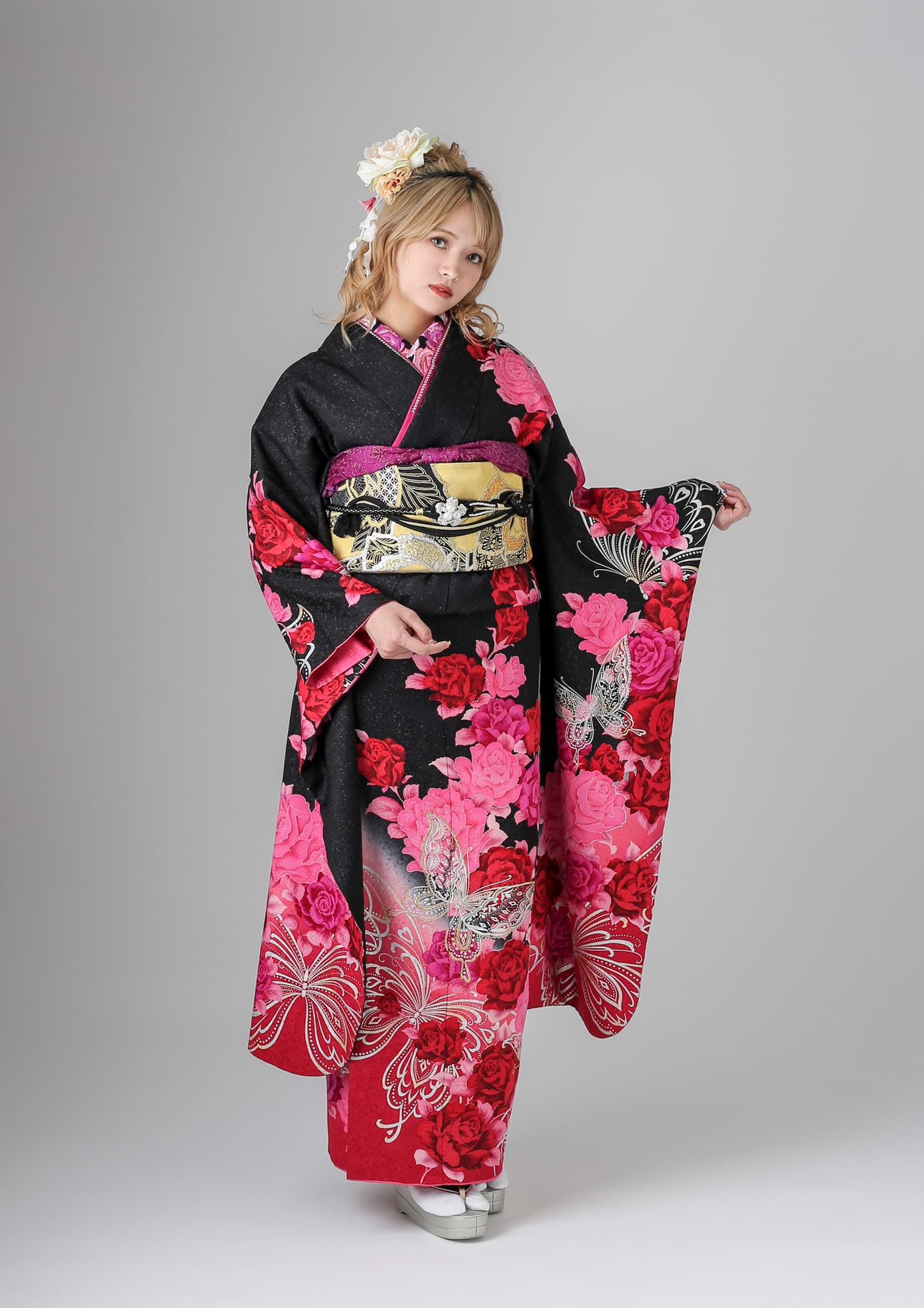 振袖ネットレンタル：ゴシック】黒×ピンク薔薇/C-057 – kimono-hearts-onlinestore