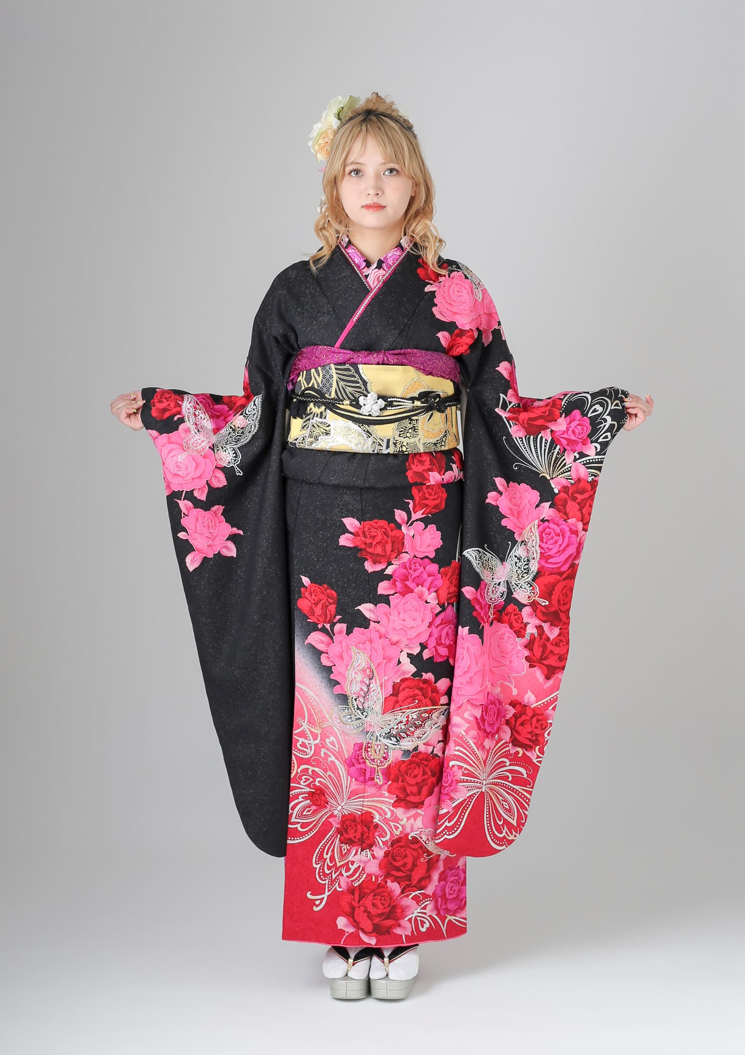 振袖レンタル：C-57】nightrose 黒×薔薇 – kimono-hearts-onlinestore