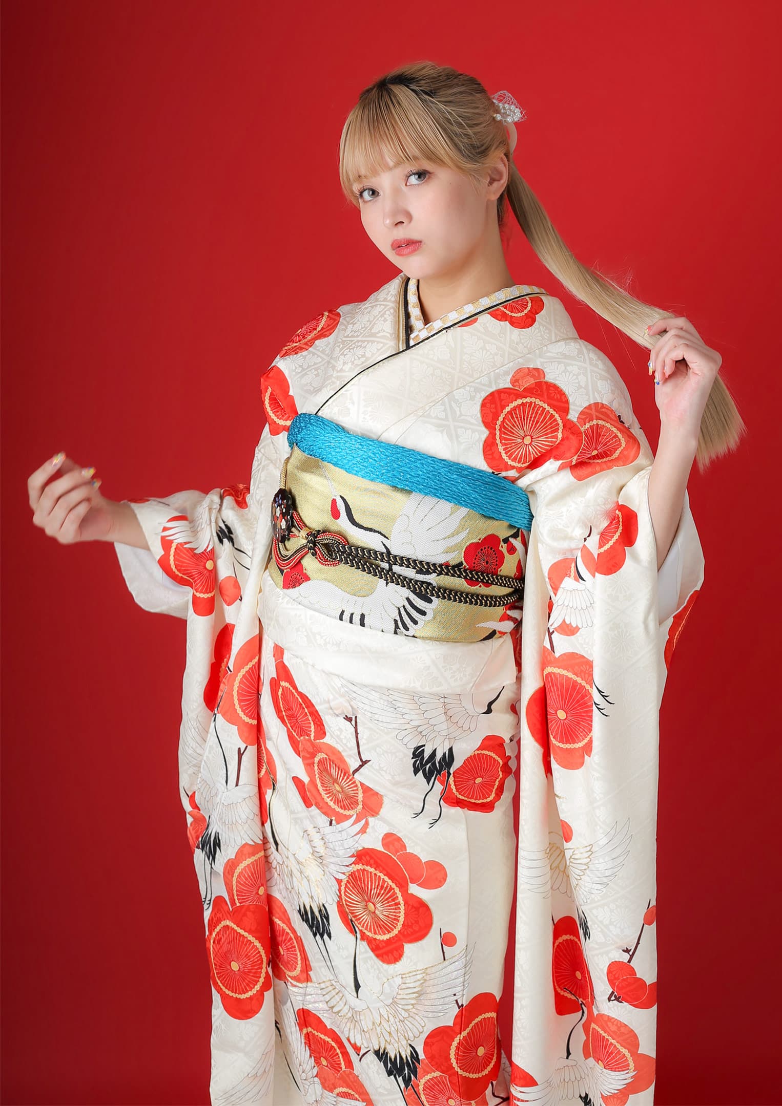 (う2)極彩鶴波✨綾なす光と風✨波間に舞う祝鶴✨豪華アンティーク振袖㊗️⑤点セット う2)極彩鶴波✨綾なす光と風✨波間に舞う