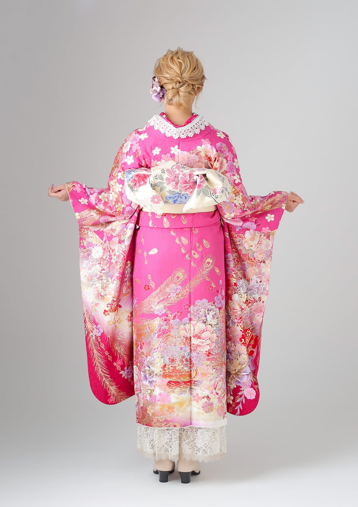 振袖ネットレンタル:ロマンティックガーリー】ピンク×金箔/C 振袖ネットレンタル:ロマンティックガーリー】ピンク×金箔/C