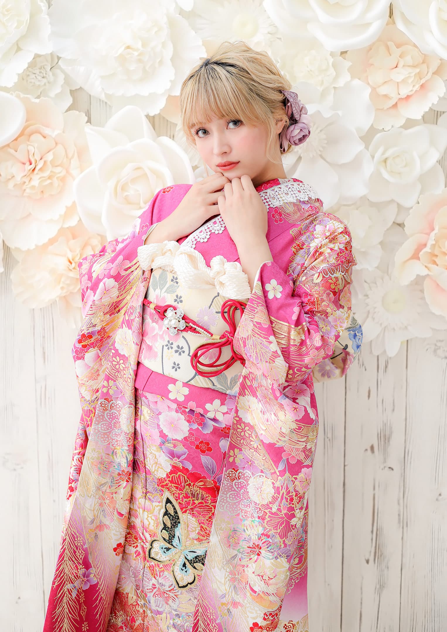 帯6620 ●Rumi K pairs 高級 正絹 全通 袋帯 ハート 振袖ネットレンタル：ロマンティックガーリー】ピンク×金箔/C-056