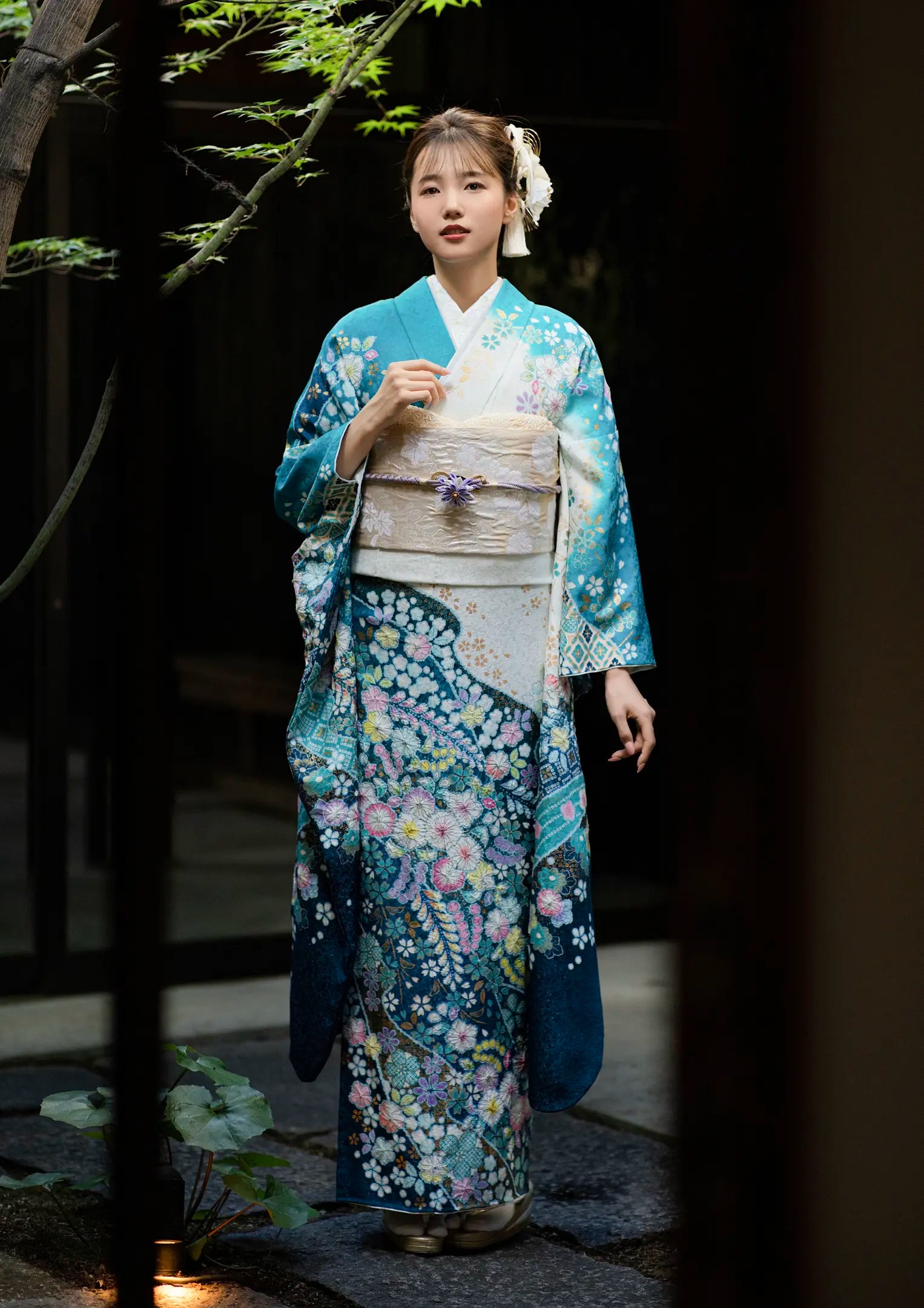 振袖ネットレンタル:爽やかな白と青 】美しい辻ヶ花の振袖/KH-407 振袖ネットレンタル:爽やかな白と青 】美しい辻ヶ花の振袖/KH-407