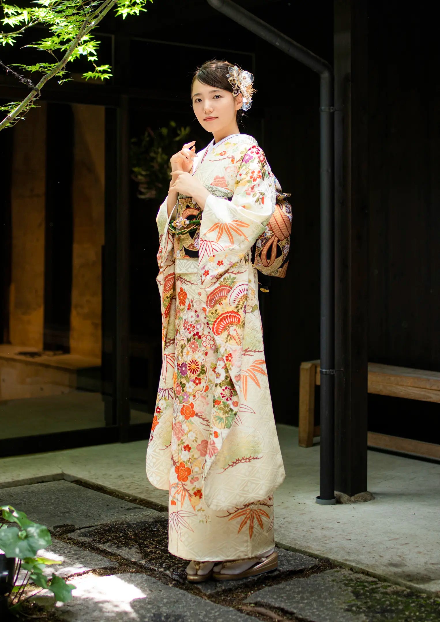 振袖フルセット 振袖セット 振袖 L～LLサイズ 赤×古典 美品 成人式