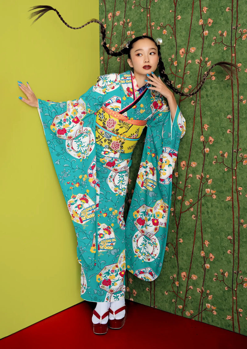 振袖ネットレンタル:オリエンタルな水色 】シノワズリで個性的に/KH 振袖ネットレンタル:オリエンタルな水色 】シノワズリで個性的に/KH