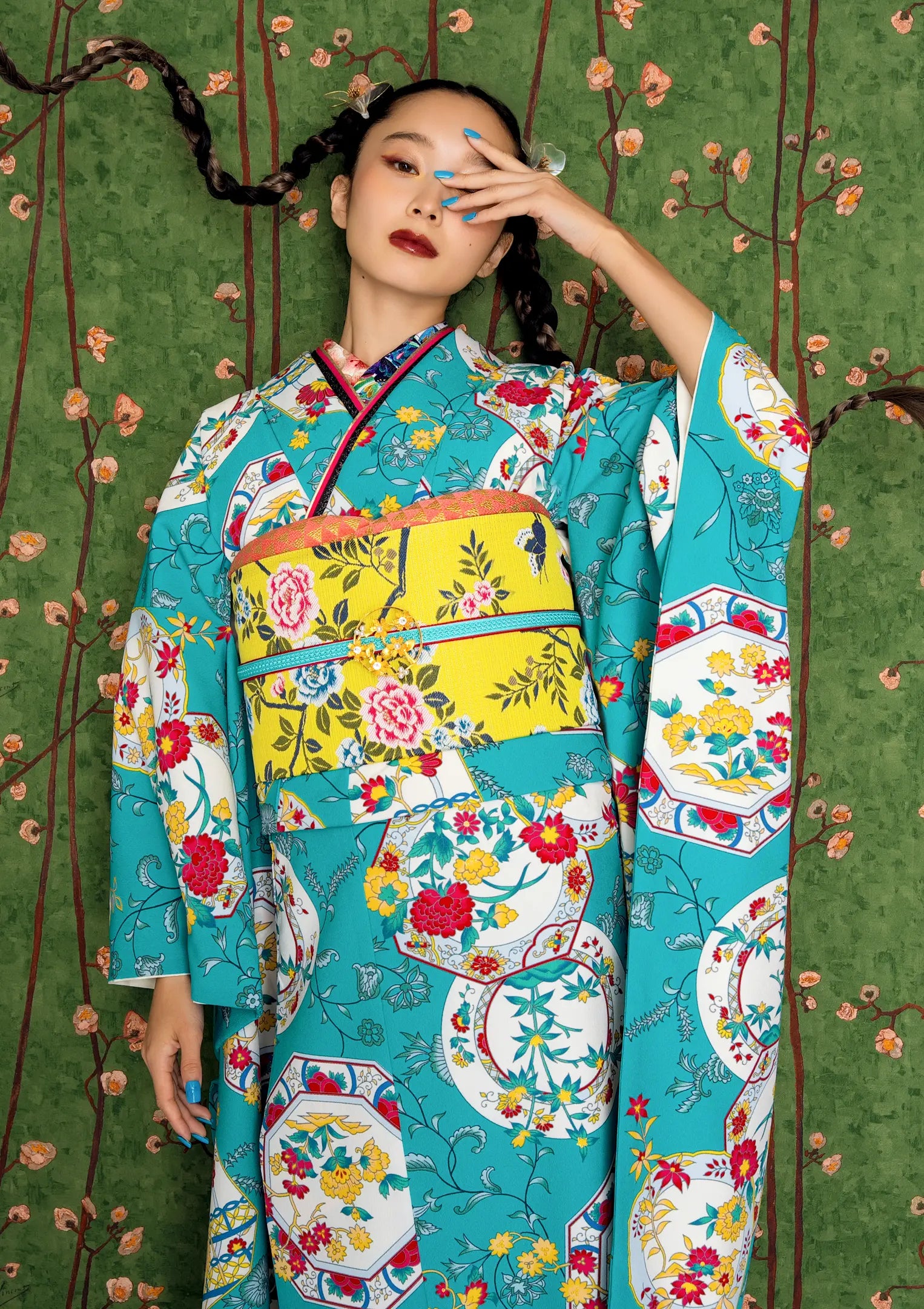 振袖ネットレンタル:オリエンタルな水色 】シノワズリで個性的に/KH 振袖ネットレンタル:オリエンタルな水色 】シノワズリで個性的に/KH