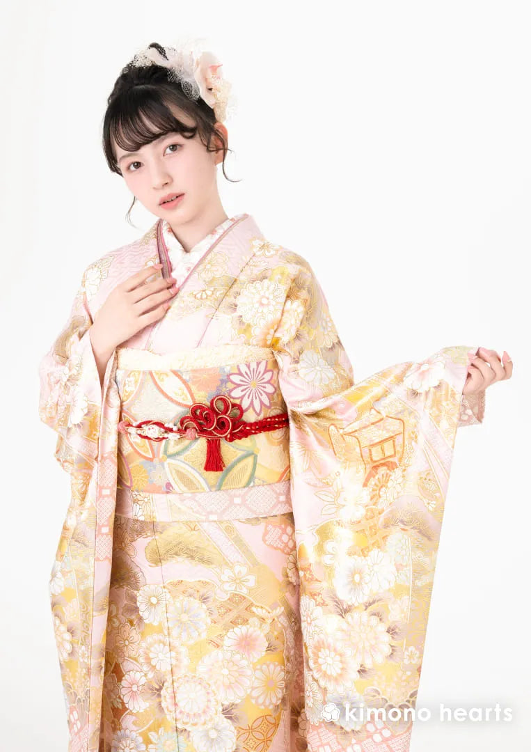 【振袖ネットレンタル：淡い桃色】柔らかく優しい雰囲気/KH-563