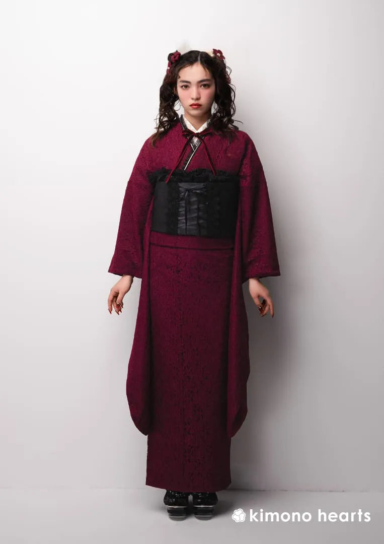 【振袖ネットレンタル：ワインレッドレース】ドレッシーに/KH-564