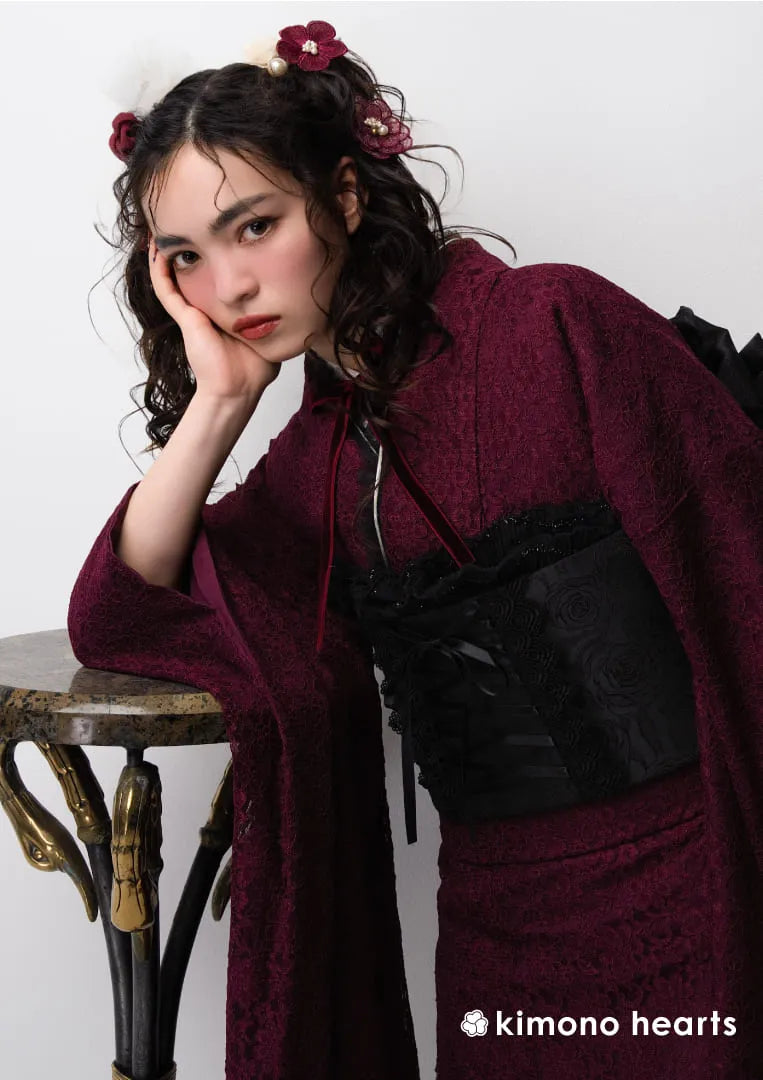 【振袖ネットレンタル：ワインレッドレース】ドレッシーに/KH-564