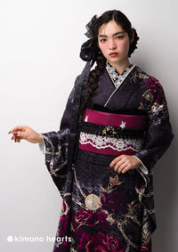 【振袖ネットレンタル：パンクゴシック】妖しく魅惑的な黒色振袖/KH-572