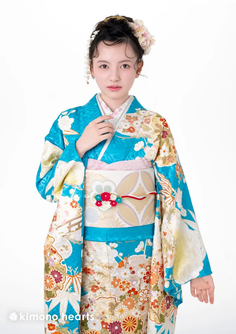 【振袖ネットレンタル：夏の青】華やかに愛らしく/KH-585