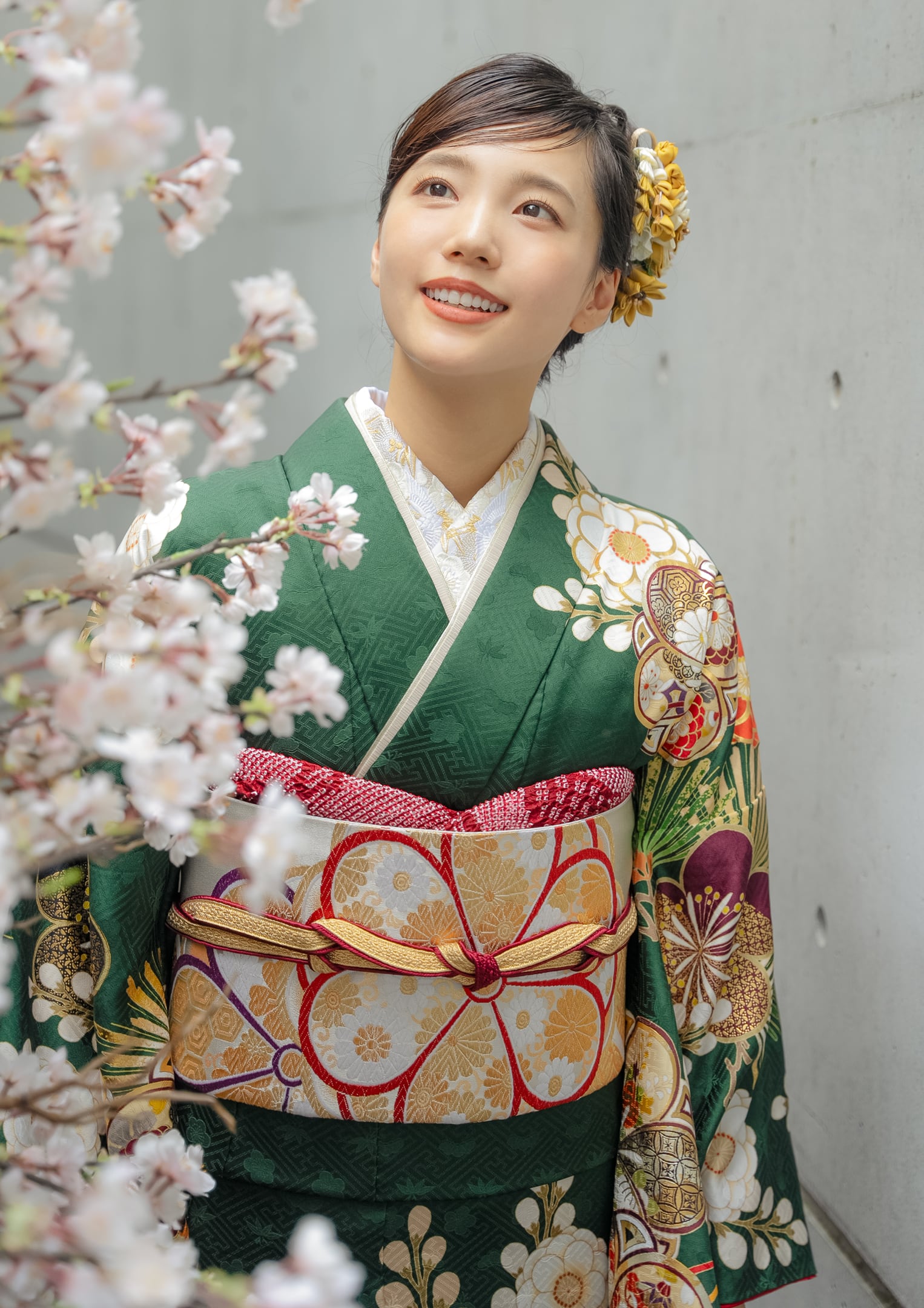 正統派古典 緑/白/赤 梅柄/小花柄 大人 かっこいい 華やか古典