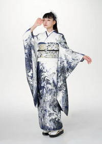 【振袖ネットレンタル：白藍の艶やかな立ち姿】銀が眩しい透明感あふれる一着/KH-590