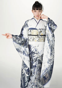 【振袖ネットレンタル：白藍の艶やかな立ち姿】銀が眩しい透明感あふれる一着/KH-590