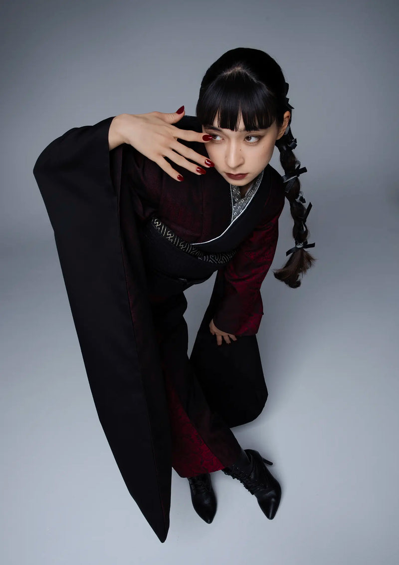 振袖ネットレンタル：赤黒パイソン】クールで都会的/KH-586 – kimono