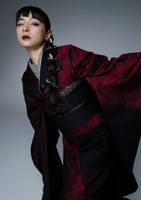 【振袖ネットレンタル：赤黒パイソン】クールで都会的/KH-586