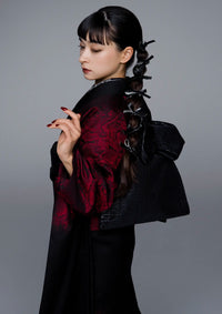 【振袖ネットレンタル：赤黒パイソン】クールで都会的/KH-586