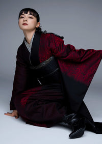 【振袖ネットレンタル：赤黒パイソン】クールで都会的/KH-586