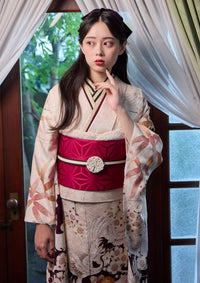 【振袖ネットレンタル： 大正ロマン白鶴】落ち着きと遊び心の華やぎ/FL-D311