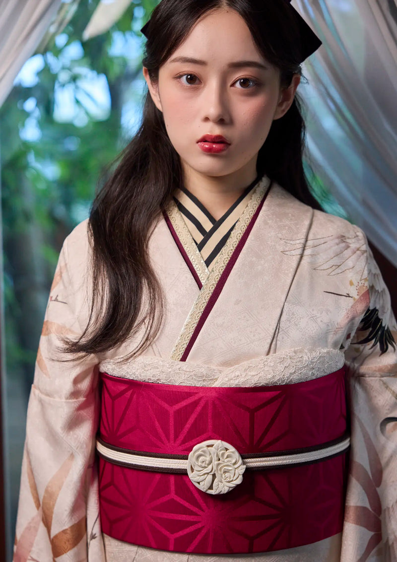 振袖ネットレンタル： 大正ロマン白鶴】落ち着きと遊び心の華やぎ/FL