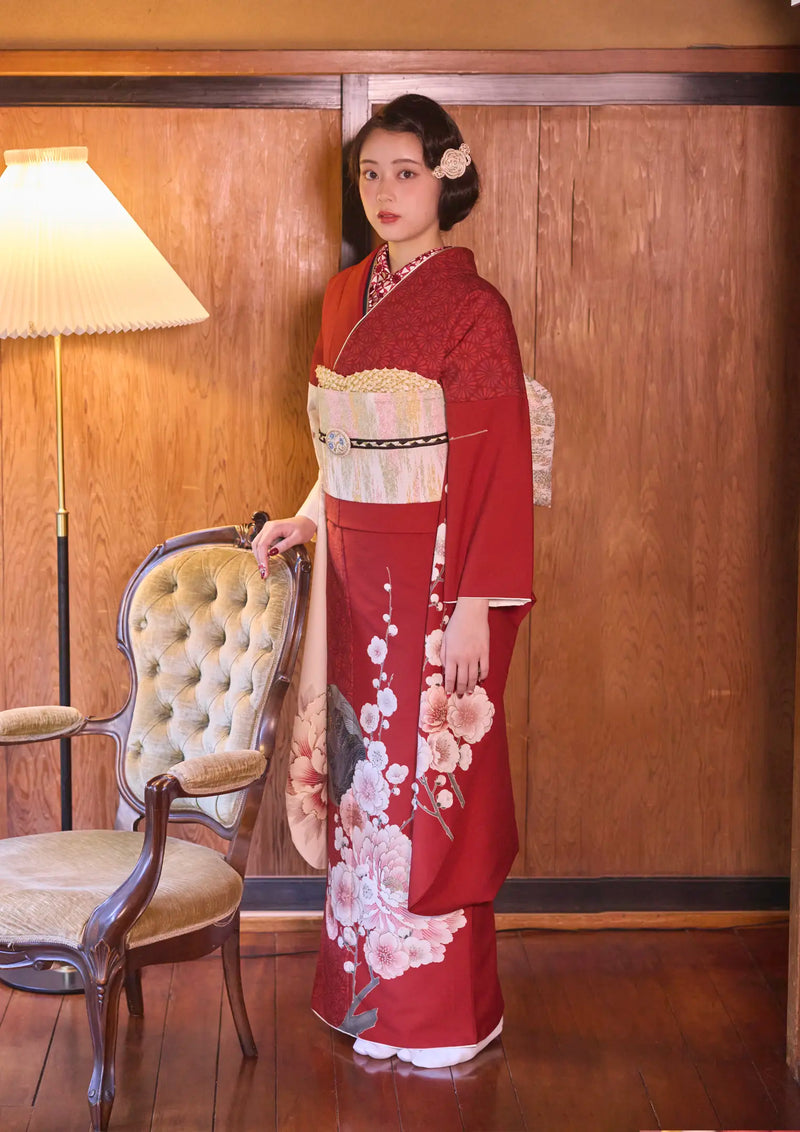 arisana 赤色花柄着物 150cm 襟芯&コーリンベルト付 【公式通販】