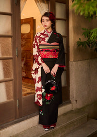 【振袖ネットレンタル：大正浪漫の香り】椿や梅を和洋折衷に魅せる/KH-609