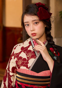 【振袖ネットレンタル：大正浪漫の香り】椿や梅を和洋折衷に魅せる/KH-609