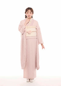 【振袖ネットレンタル：甘めくすみピンク】レースで魅せるワントーンコーデ/KH-364