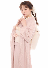 【振袖ネットレンタル：甘めくすみピンク】レースで魅せるワントーンコーデ/KH-364