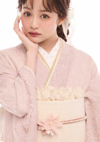 【振袖ネットレンタル：甘めくすみピンク】レースで魅せるワントーンコーデ/KH-364