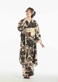 【振袖ネットレンタル：アンティークな花柄】お手本洋風コーデ/KH-304